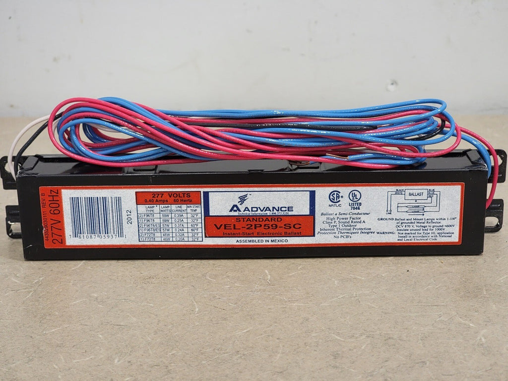 ADVANCE TRANFORMER CO 277 Volts 2 Lamps Electronic Ballast VEL-2P59-SC
