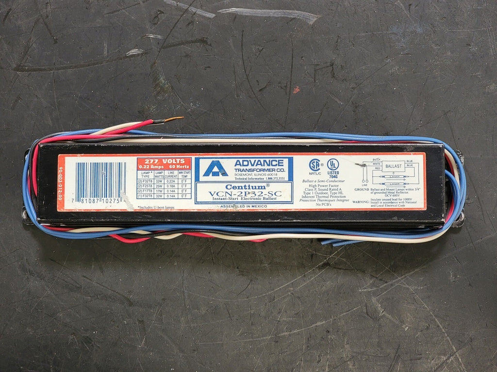 ADVANCE TRANFORMER CO 277 Volts 2 Lamps Electronic Ballast VCN-2P32-SC