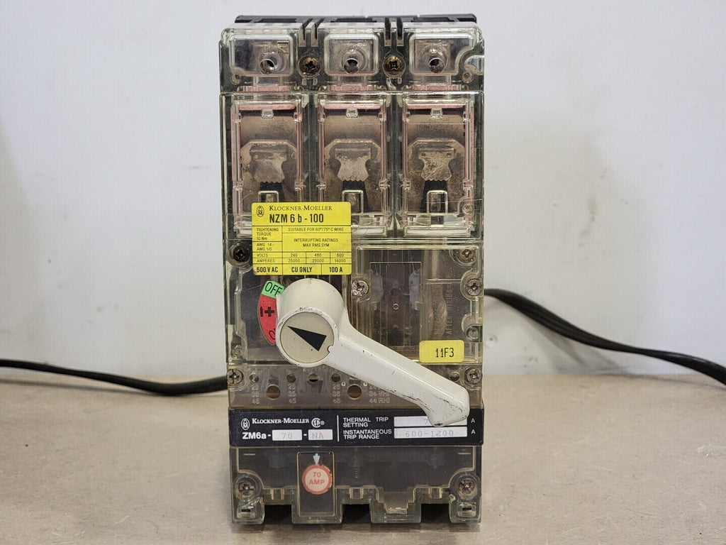 KLOCKNER-MOELLER 100 Amp, 3 Pole, 600 volts Circuit Breaker NZM6b-100 w/Trip Unit