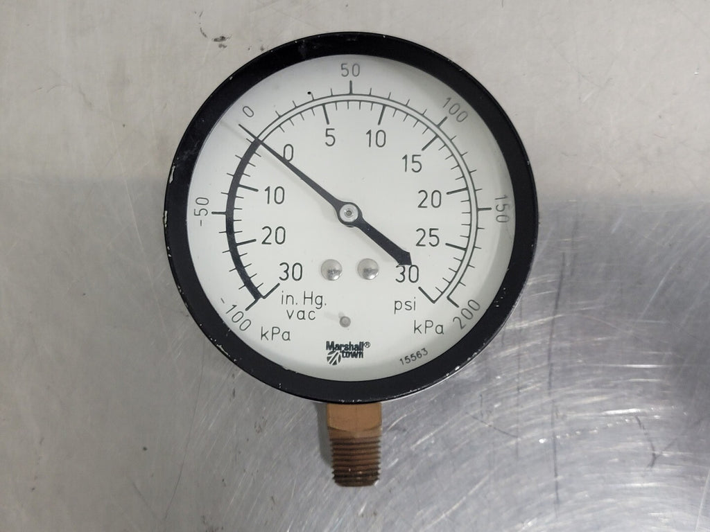 MARSHALLTOWN 3-3/4" Pressure Gauge, 30 PSI, 1/4" NPT, 15563