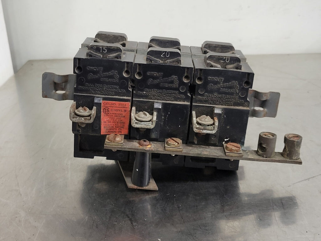 BULLDOG ELECTRIC PRODUCTS Pushmatic Circuit Breaker Assembly, 3x20 Amp, 3x15 Amp