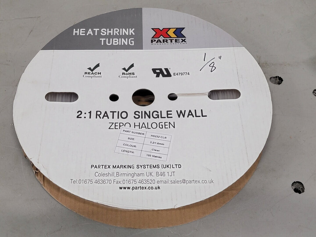 PARTEX 3.2mm Heat Shrink Tube 150m roll HS232 CLR
