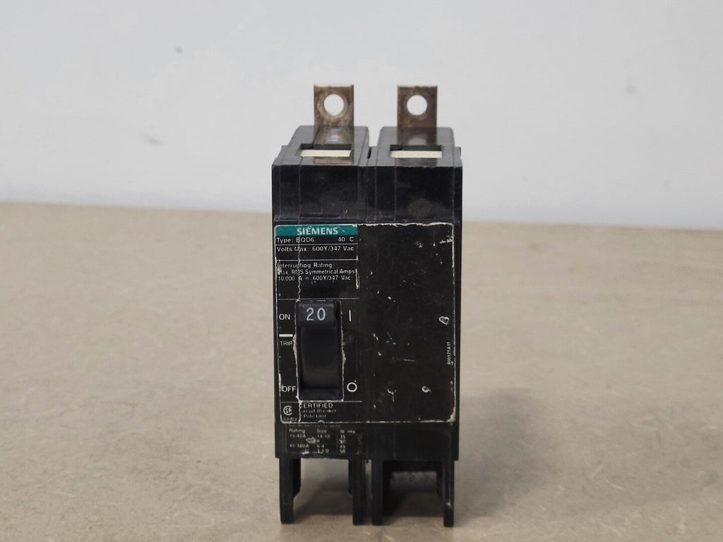 SIEMENS 20 Amp, 2 Pole, 600/347 volts Circuit Breaker BQD6220