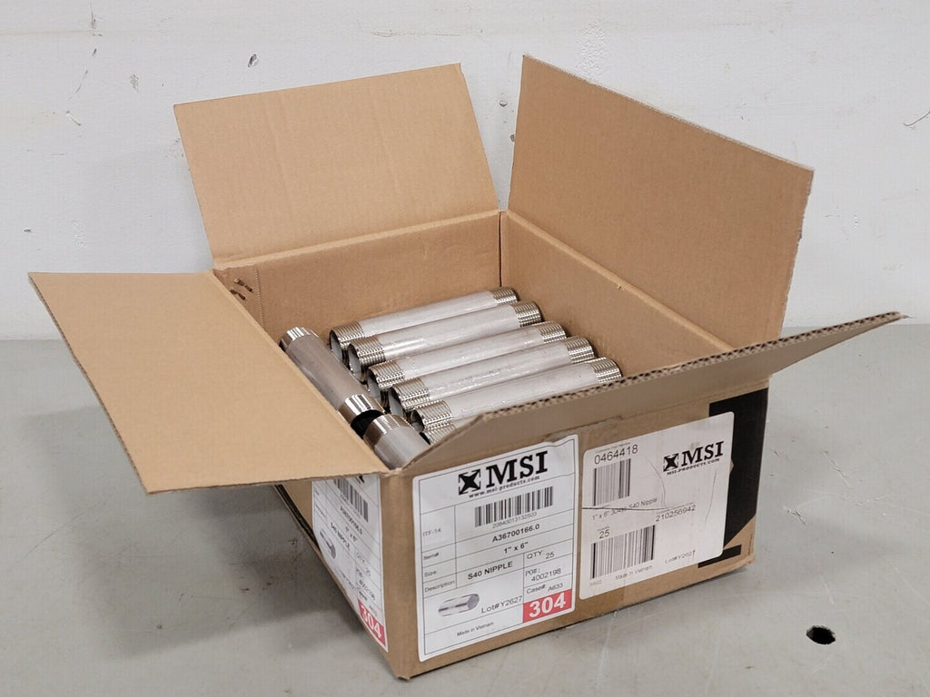 MSI 1" x 6" 304SS S40 Nipple (Box of 25)