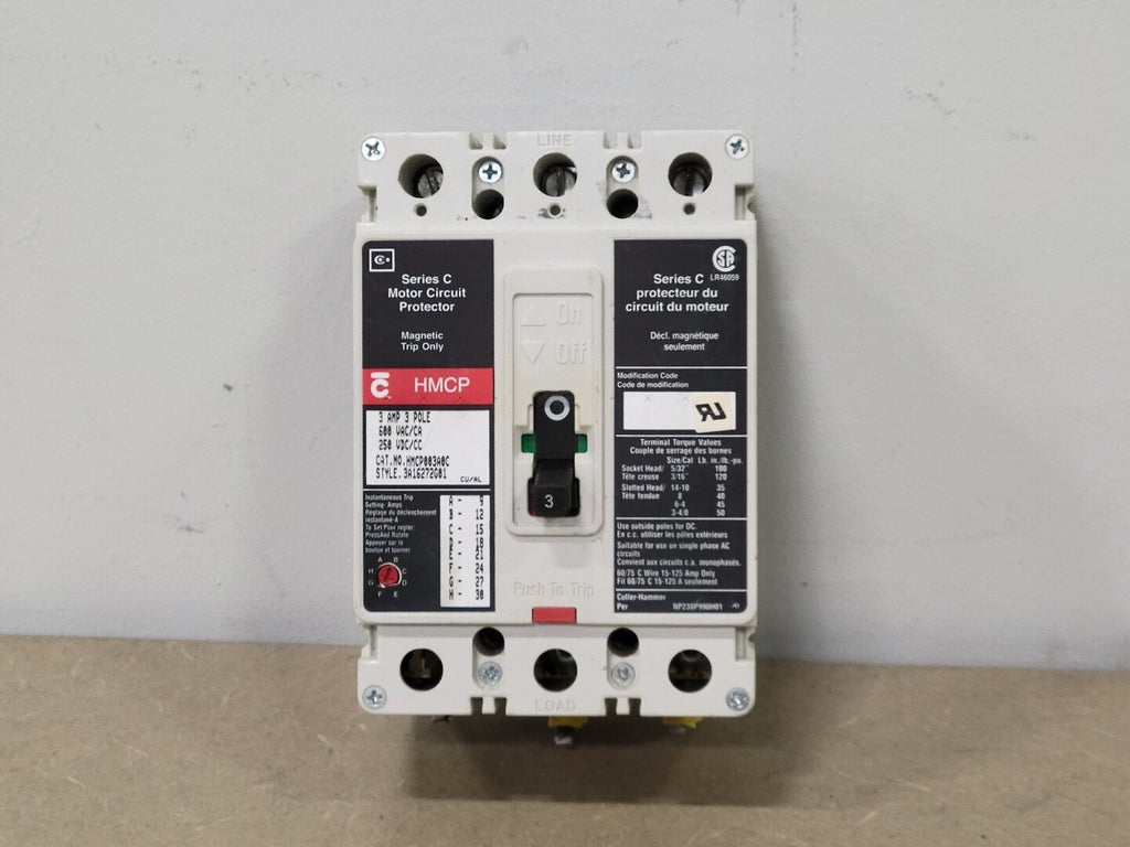 CUTLER-HAMMER 3 Amp, 3 Pole, 600 volts Circuit Breaker HMCP003A0C