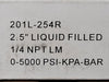 2.5" Liquid Filled 0.250 NPT 0-5000 PSI Pressure Gauge 201L-254R