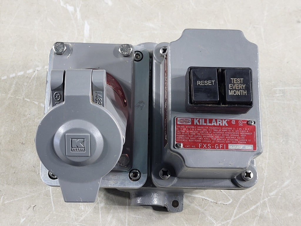 KILLARK 20A, 125V GFI Protected Receptacle, 3/4" Feed Thru, FXS-GFI O3-UGRGF