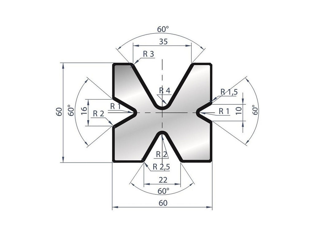 EUROSTAMP Part No. 2034 @ 835mm 60 Degree 4-way Die 