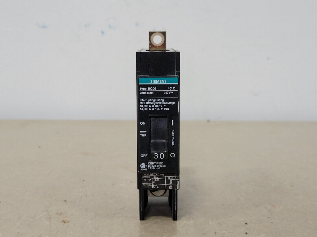 SIEMENS 30 Amp, 1 Pole, 347 volts Circuit Breaker BQD6130