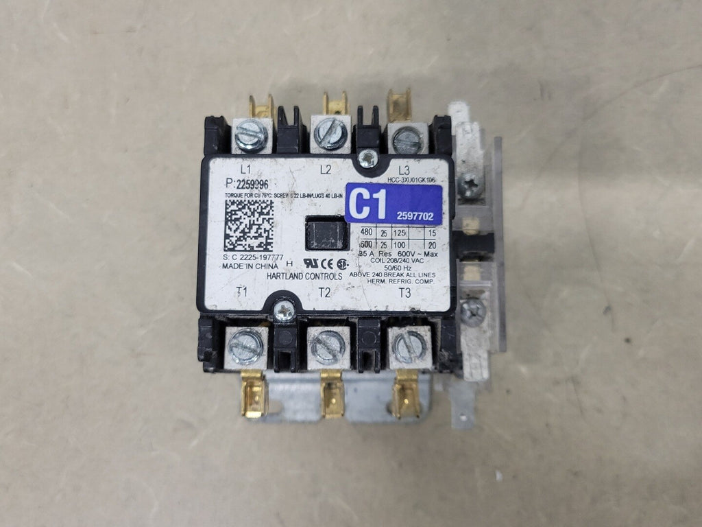 HEATCRAFT 25 Amp, 3 Pole, 208/240 VAC Coil Contactor 2259996