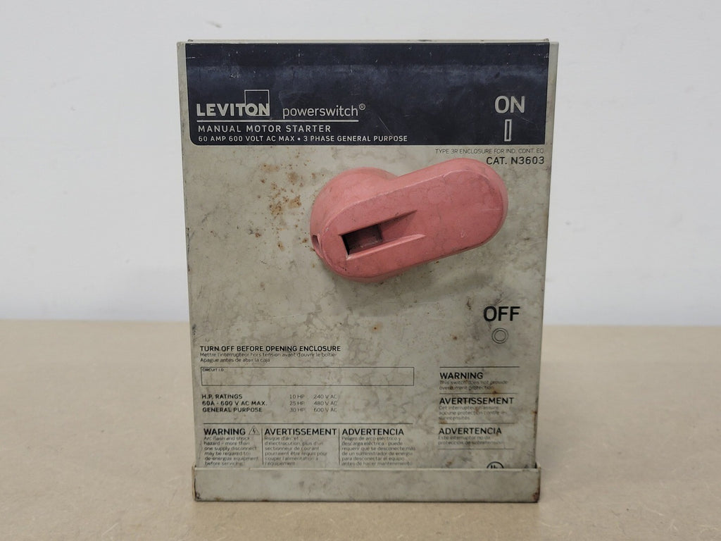 LEVITON 60 Amp, 600 Volts Manual Motor Starter N3603