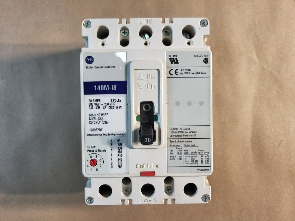 ALLEN-BRADLEY 30 Amp, 3 Pole, 600 volts Circuit Breaker 140M-I8P-C30S-M