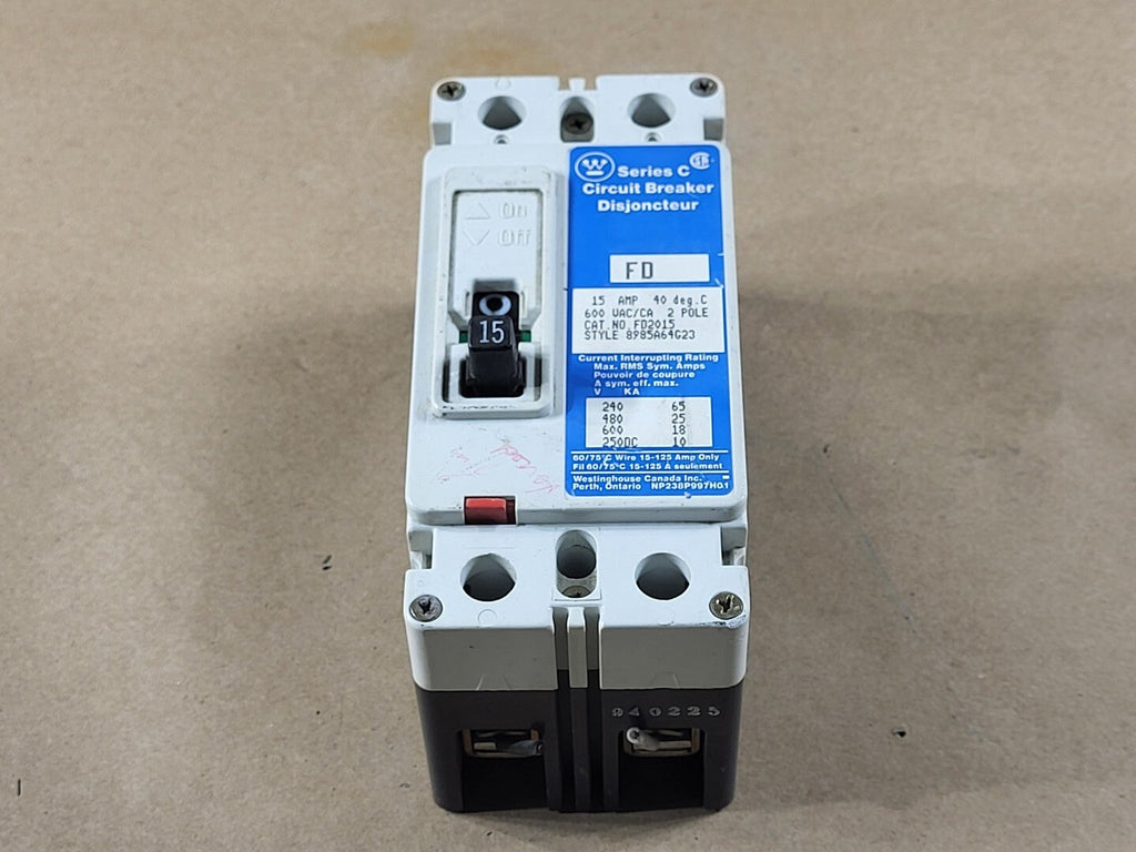 WESTINGHOUSE 15 Amp, 2 Pole, 600 volts Circuit Breaker FD2015
