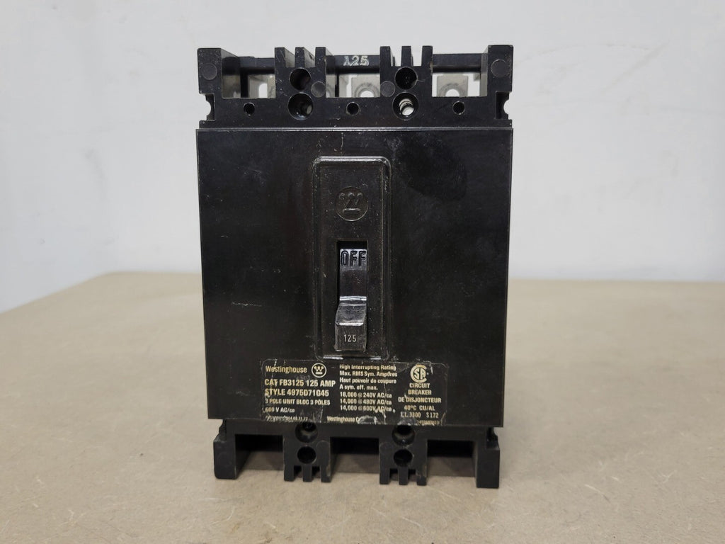 WESTINGHOUSE 125 Amp, 3 Pole, 600 Volts Circuit Breaker FB3125 