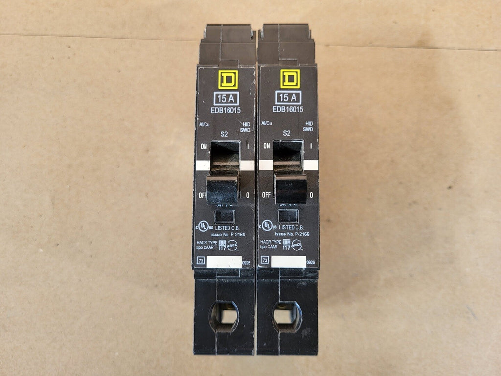 SQUARE D 15 Amp, 1 Pole, 347 Volts Circuit Breaker EDB16015 (Bag of 2)