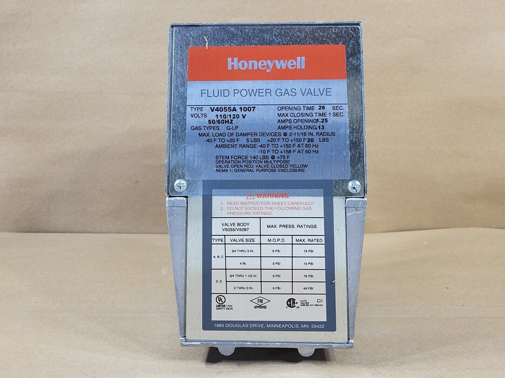 HONEYWELL Fluid Power Gas Valve V4055A 1007, 120V, 5 psi