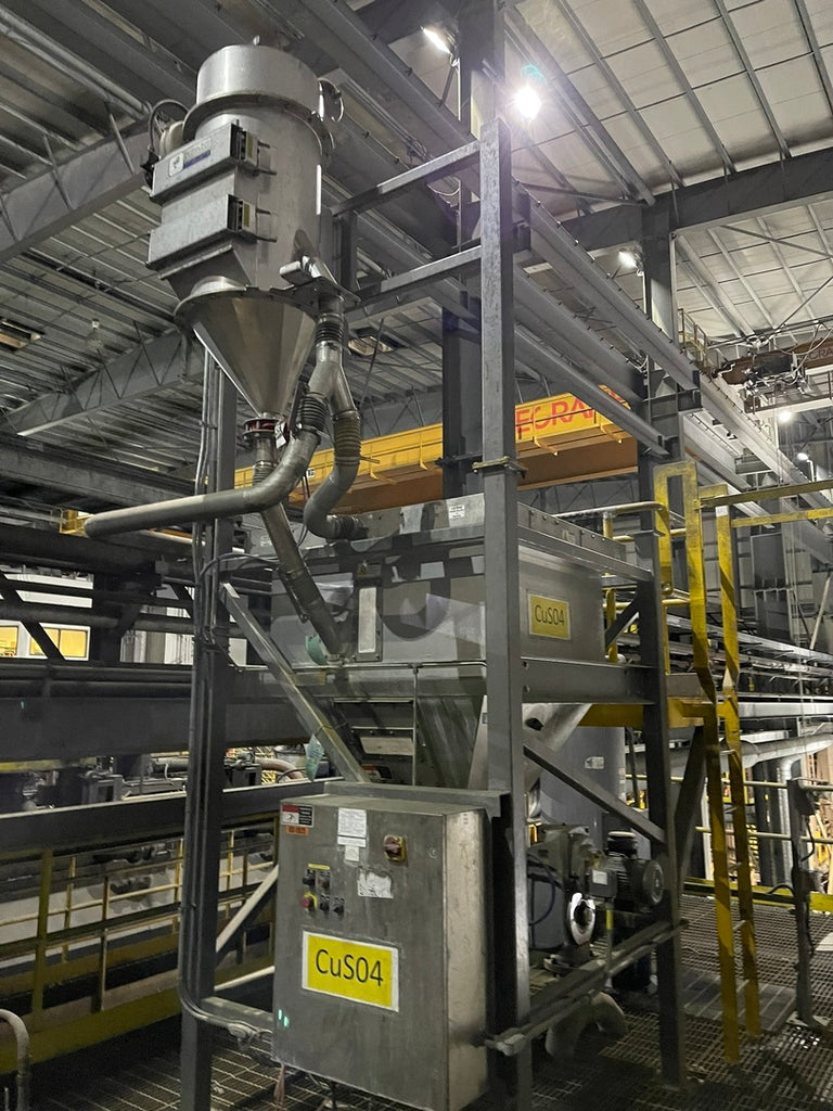 NATIONAL BULK EQUIPMENT INC. Stainless Steel Bulk Super Sack Bag Unloader w/ Dust Collector & Push Control