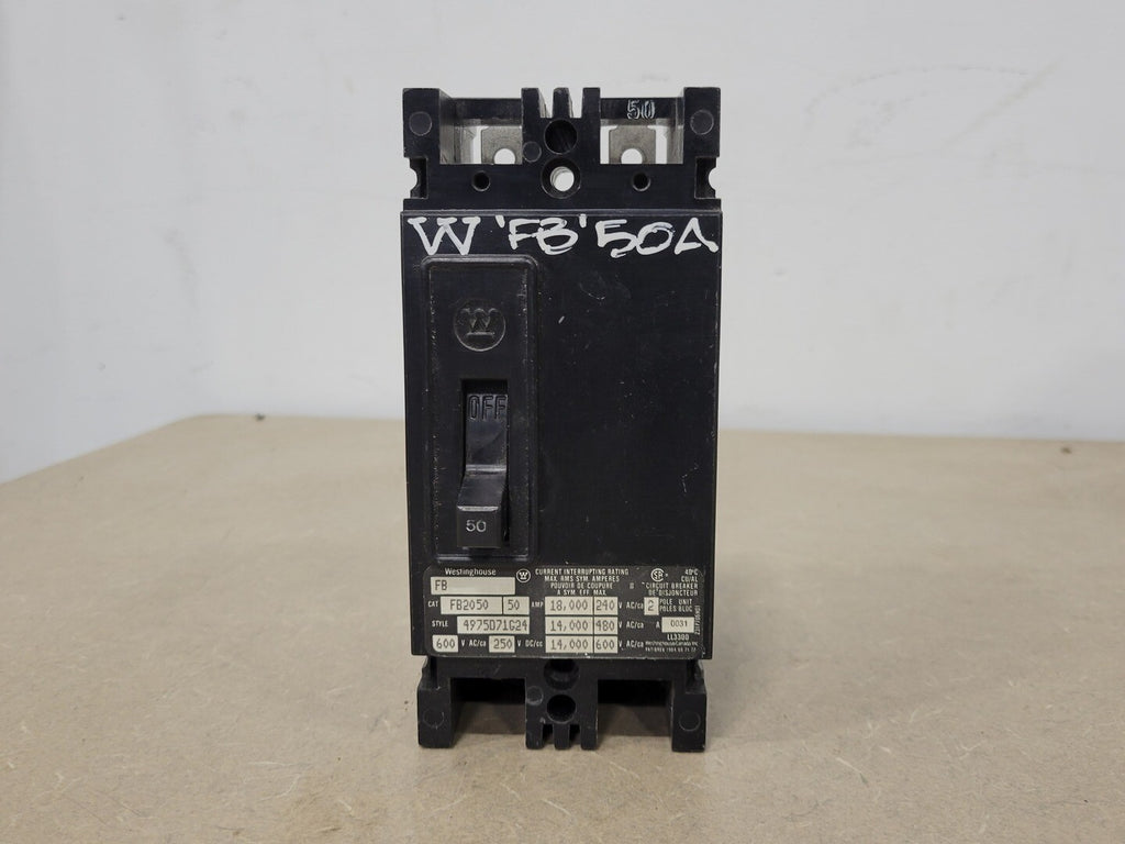 WESTINGHOUSE 50 Amp, 2 Pole, 600 Volts Circuit Breaker FB2050