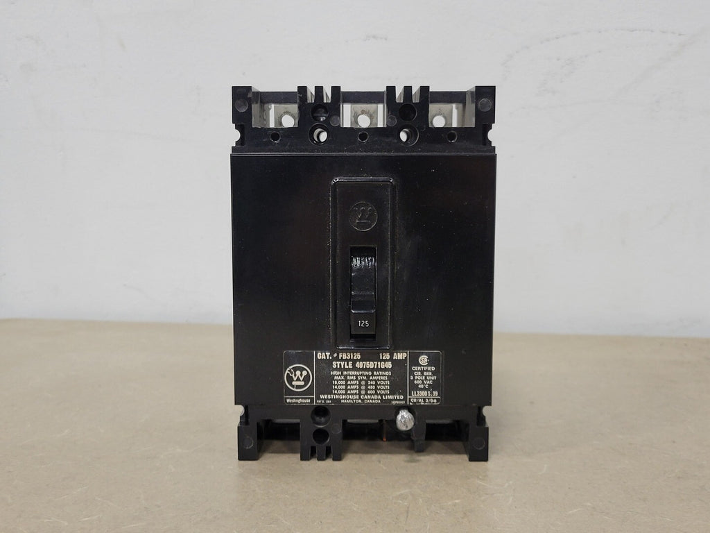 WESTINGHOUSE 125 Amp, 3 Pole, 600 Volts Circuit Breaker FB3125