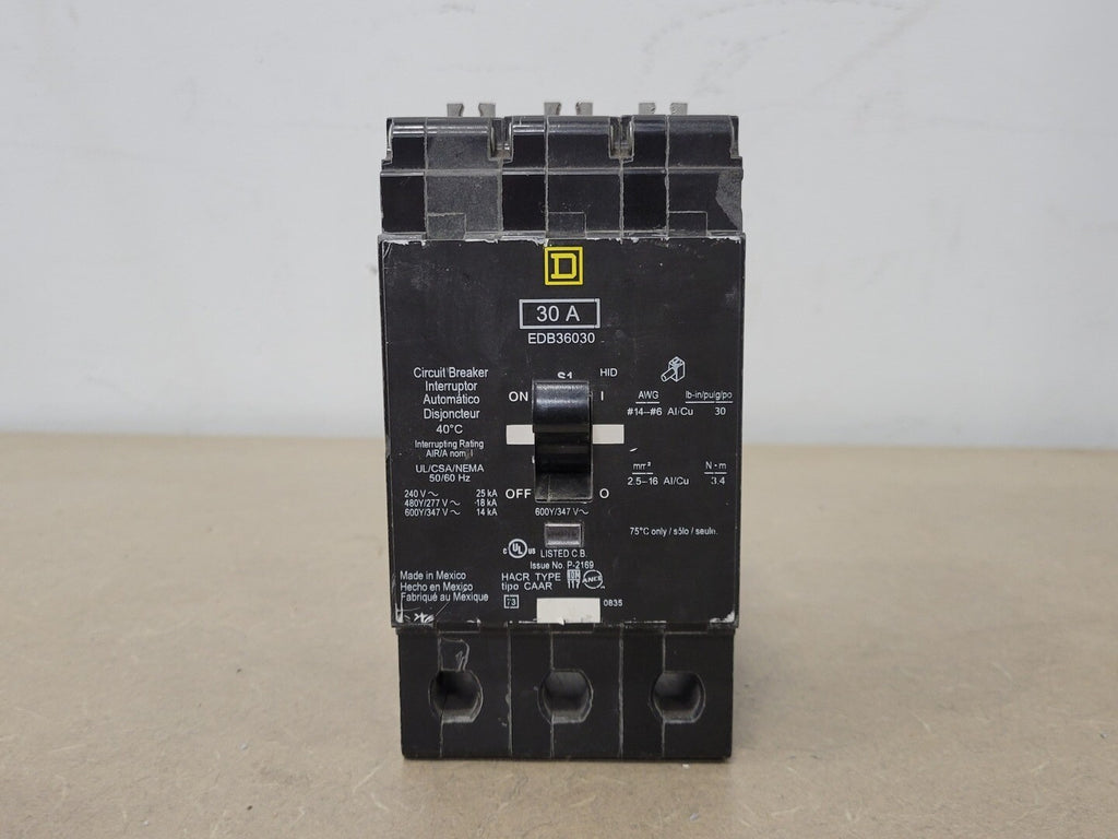 SQUARE D 30 Amp, 3 Pole, 600Y/347 Volts Circuit Breaker EDB36030