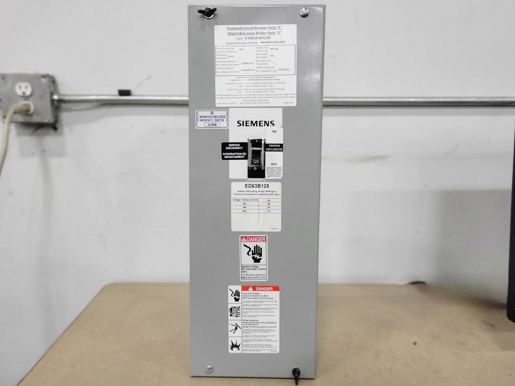 SIEMENS 125 Amp, 3 Pole, 600 Volts Circuit Breaker ED63B125 w/ Enclosure