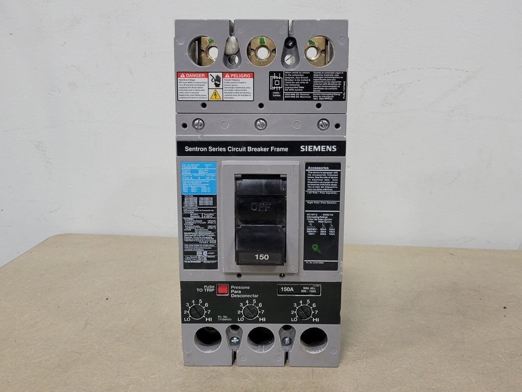 SIEMENS 250 Amp, 3 Pole, 600 Volts Circuit Breaker Frame FD63F250 w/ 150 Amp Trip Unit