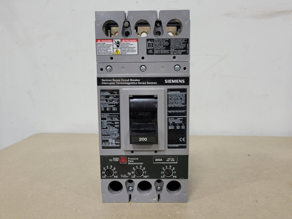 SIEMENS 200 Amp, 3 Pole, 600 Volts Circuit Breaker HFXD63B200 w/ Trip Unit