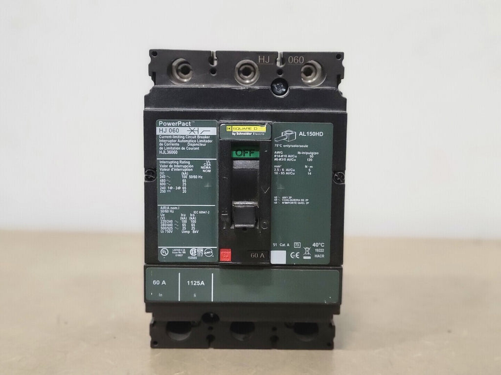 SQUARE D 60 Amp, 3 Pole, 600 Volts Circuit Breaker HJL36060