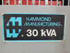 HAMMOND MANUFACTURING 30 kVA Transformer, 480 Pri. Volts, 208Y/120 Sec. Volts K307K