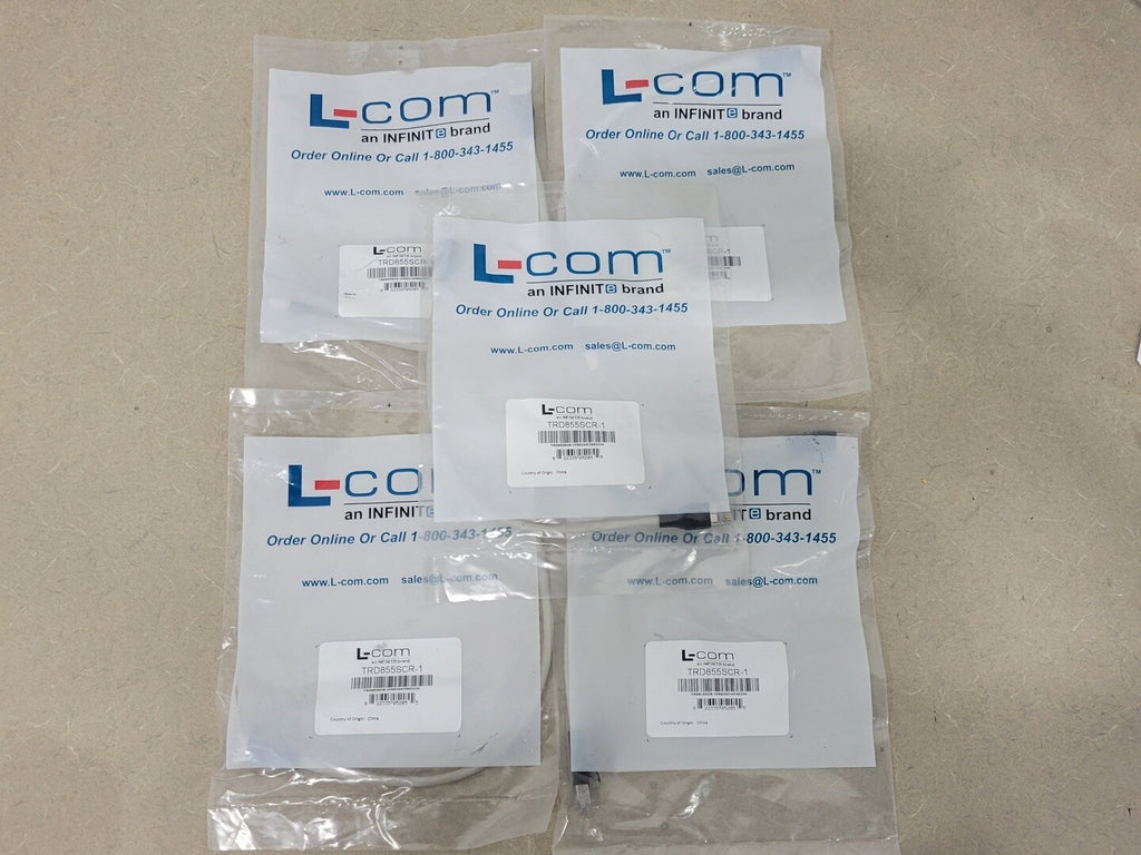 L-COM Ethernet Cable, Cat5e, RJ45, Gray, 1ft, TRD855SCR-1 (Box of 5)
