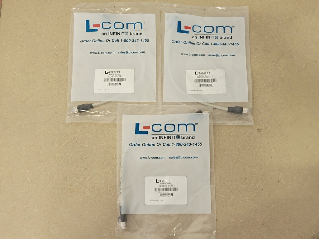 L-COM Ethernet Cable, Cat5e, RJ45, Gray, 1ft, TRD855SCR-1 (Lot of 3)