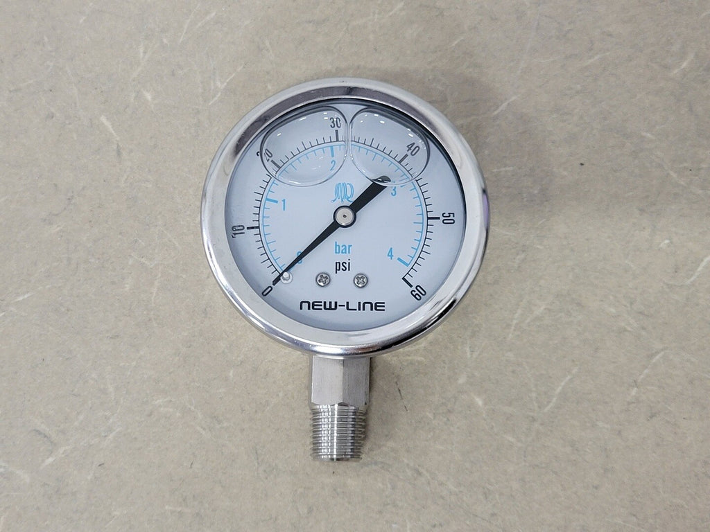 NEW LINE 2.5", 0-60 PSI Pressure Gauge NLL-250-060SS