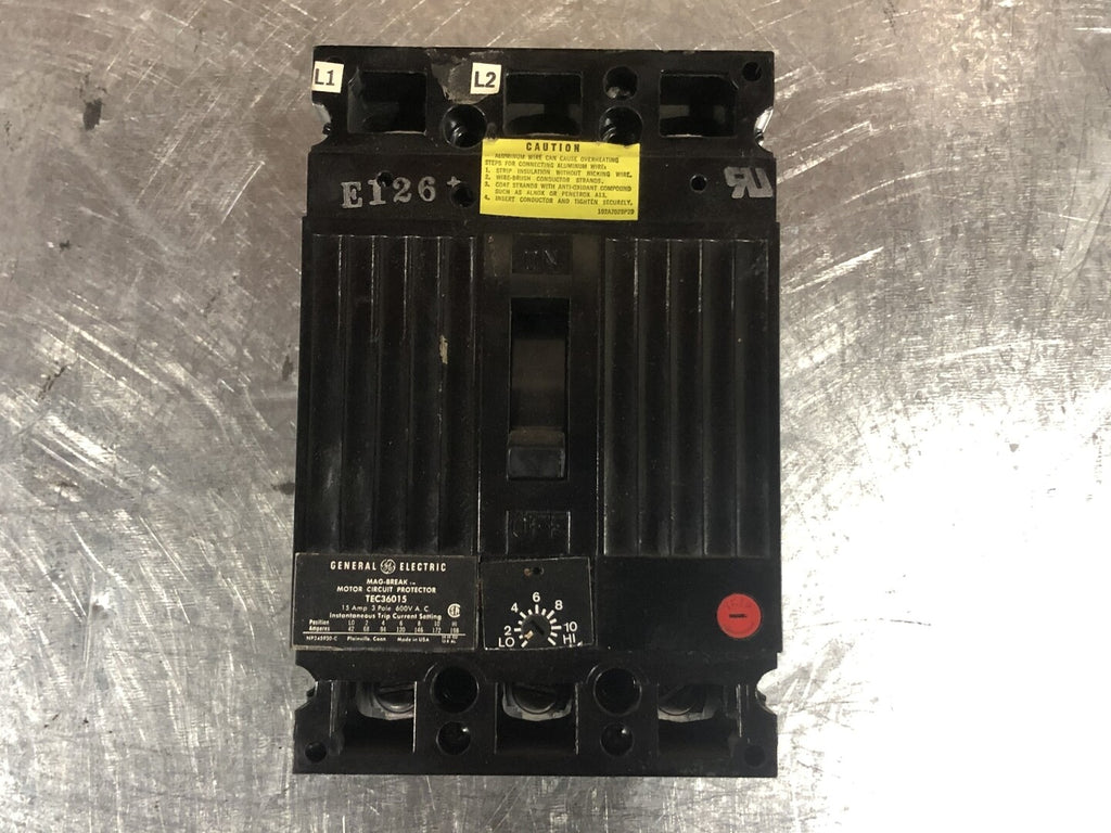 GENERAL ELECTRIC 15 Amp, 3 Pole, 600 volts Circuit Breaker TEC36015