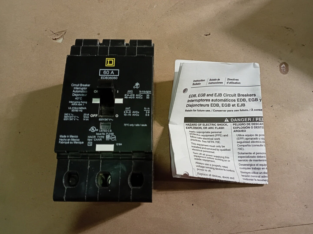 SQUARE D 60 Amp 3 Pole 600Y/347V Circuit Breaker EDB36060