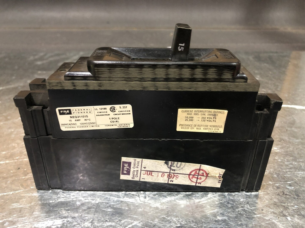 FEDERAL PIONEER 15 Amp, 1 Pole, 120 volts Circuit Breaker NEG311015