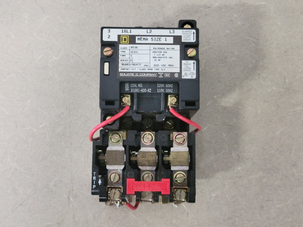 SQUARE D 27A, NEMA Size 1, 110/120 VAC Coil Non-Reversing Starter 8536SCG3V02S