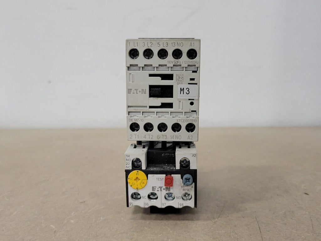 EATON 7 Amp, 3 Pole, 1NO, 110/120 VAC Coil Contactor XTCE007B10 w/ Relay XTOB1P6BC1
