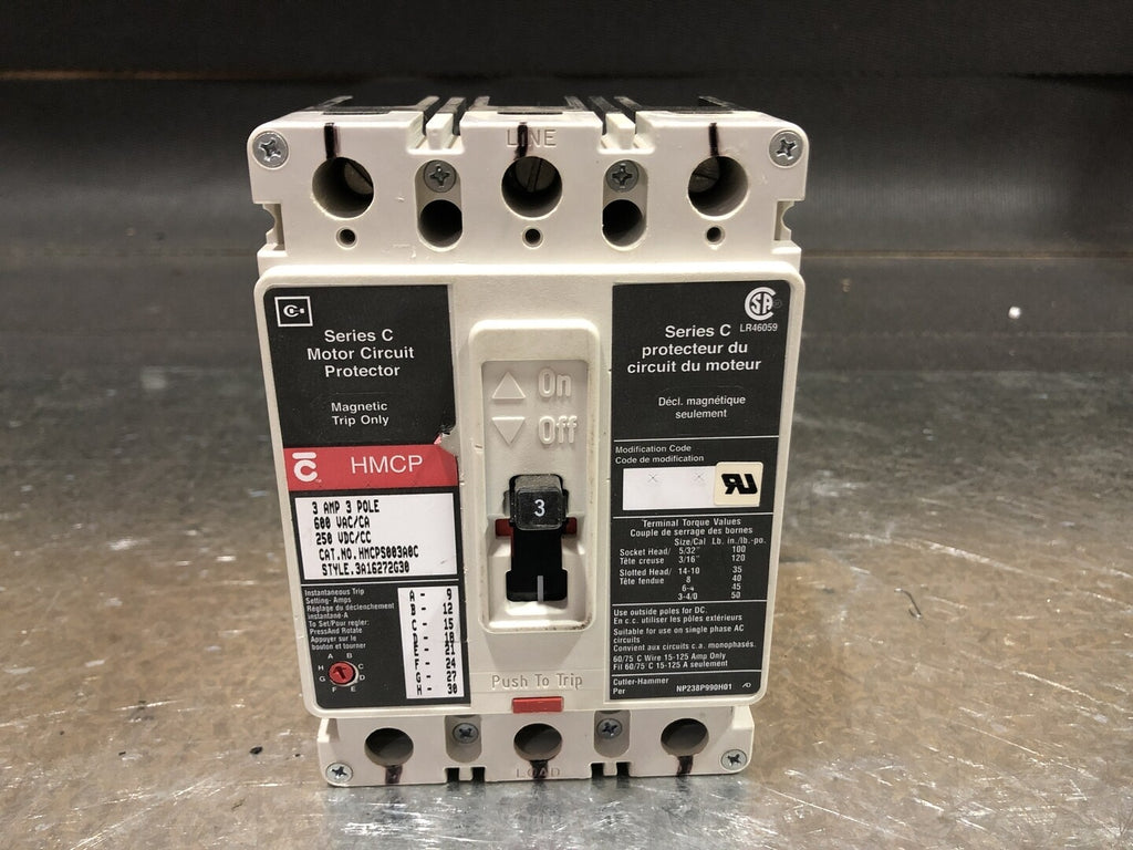CUTLER-HAMMER 3 Amp, 3 Pole, 600 volts Circuit Breaker HMCP003A0C