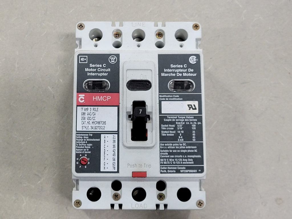 WESTINGHOUSE 7 Amp, 3 Pole, 600 volts Circuit Breaker HMCP007C0S