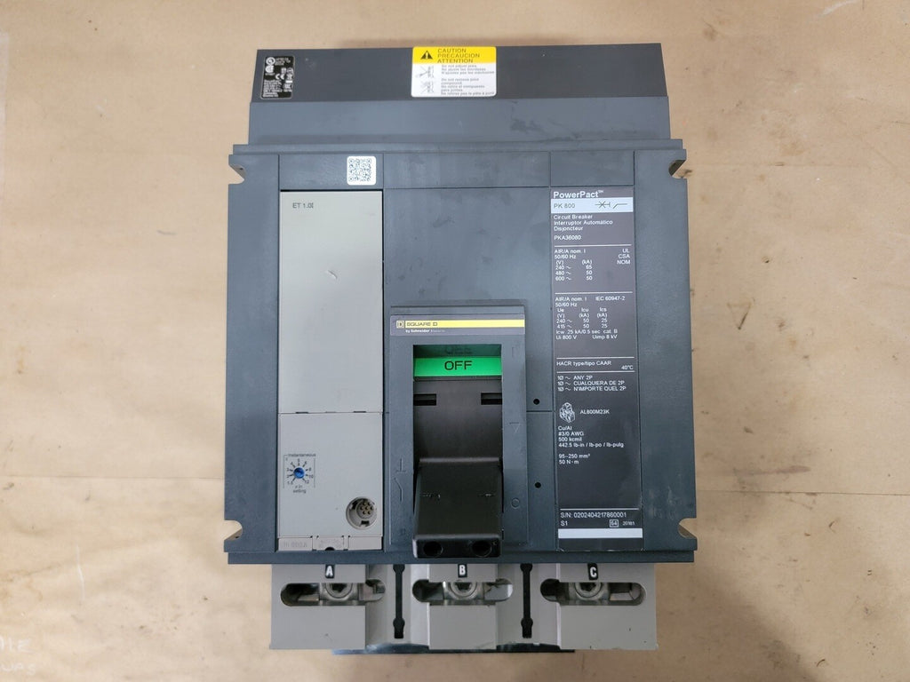 SQUARE D 800 Amp, 3 Pole, 600 volts Circuit Breaker PKA36080