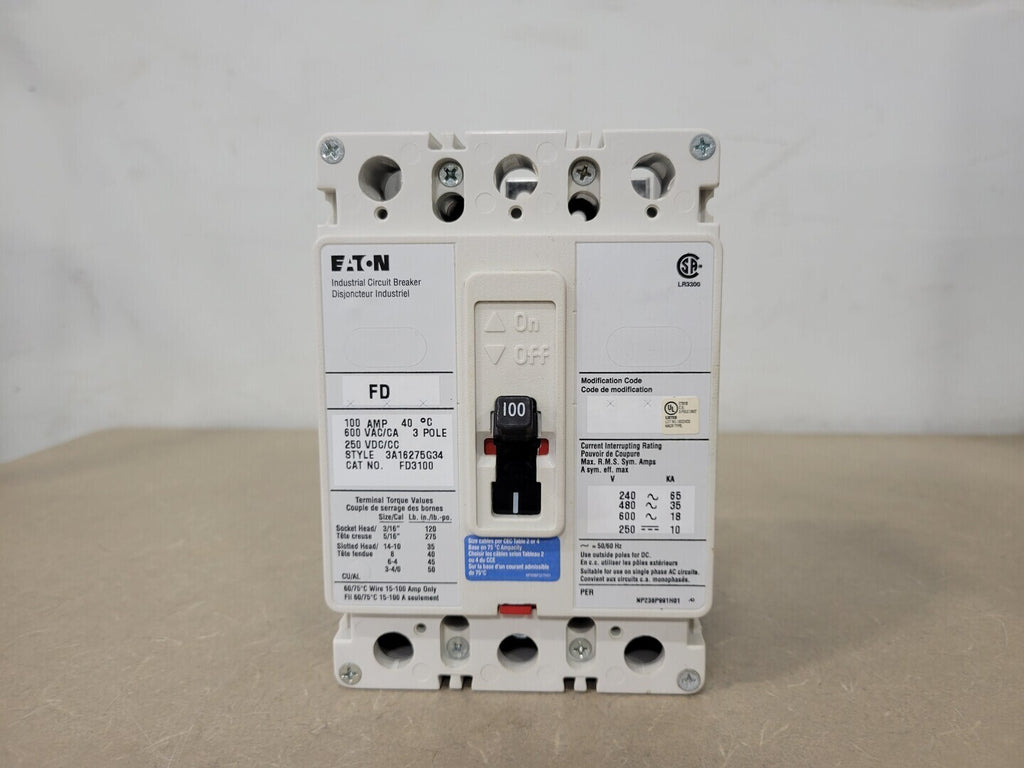 EATON 100 Amp, 3 Pole, 600 volts Circuit Breaker FD3100