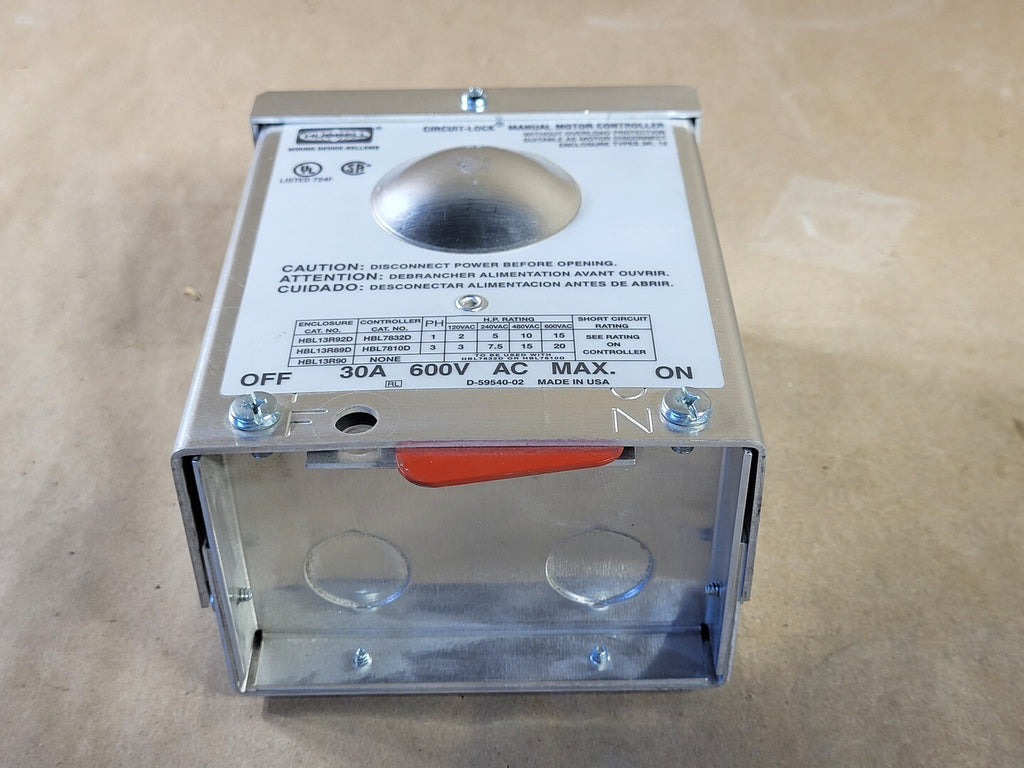 HUBBELL 30 Amp 600 Volts Manual Motor Disconnect HBL13R92D