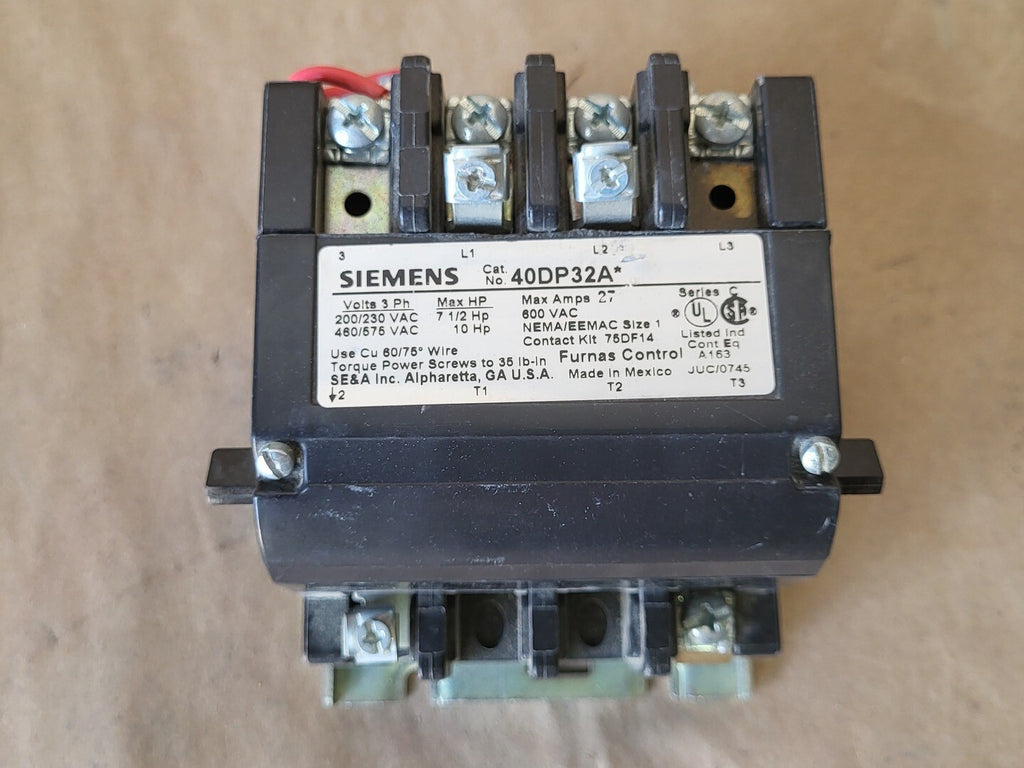 SIEMENS 27 Amp, 3 Pole, 600V, 3-Ph, Nema Size 1 Contactor 40DP32AF