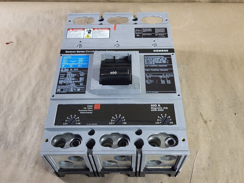 SIEMENS 400 Amp, 3 Pole, 600 volts Circuit Breaker JD63F400