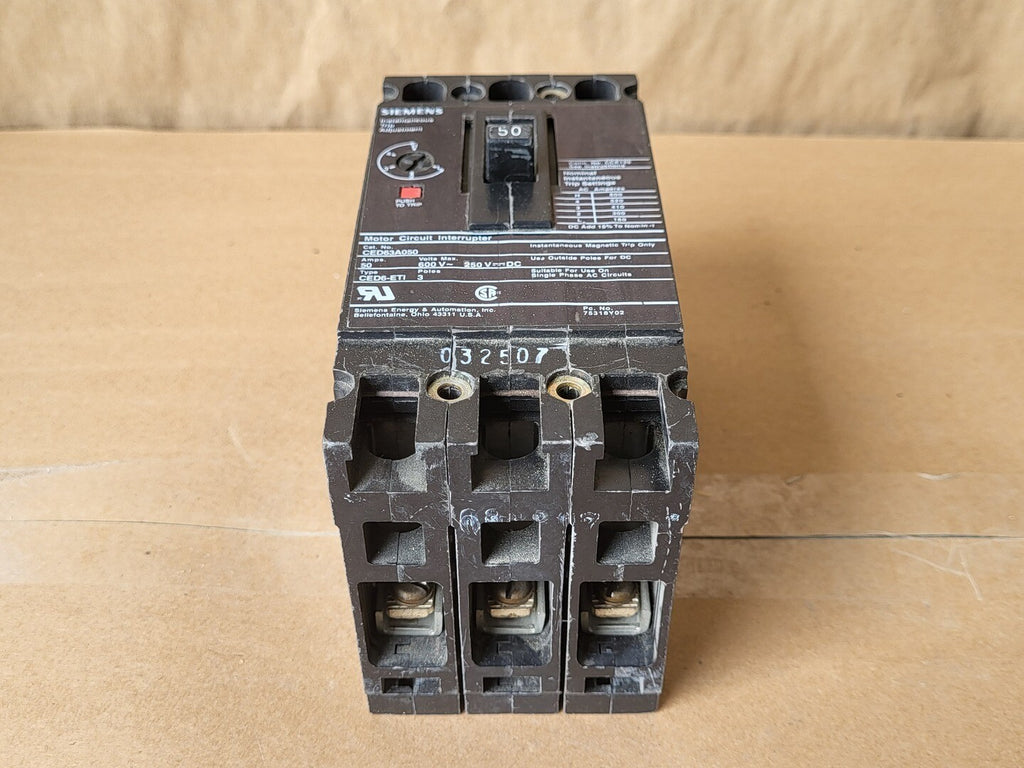 SIEMENS 50 Amp, 3 Pole, 600 Volts Circuit Breaker CED63A050