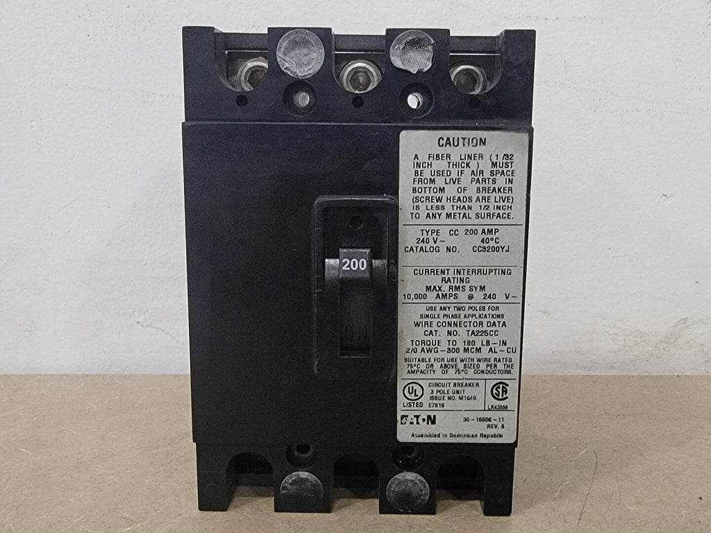 EATON 200 Amp, 3-Pole, 240 Volts Circuit Breaker CC3200YJ