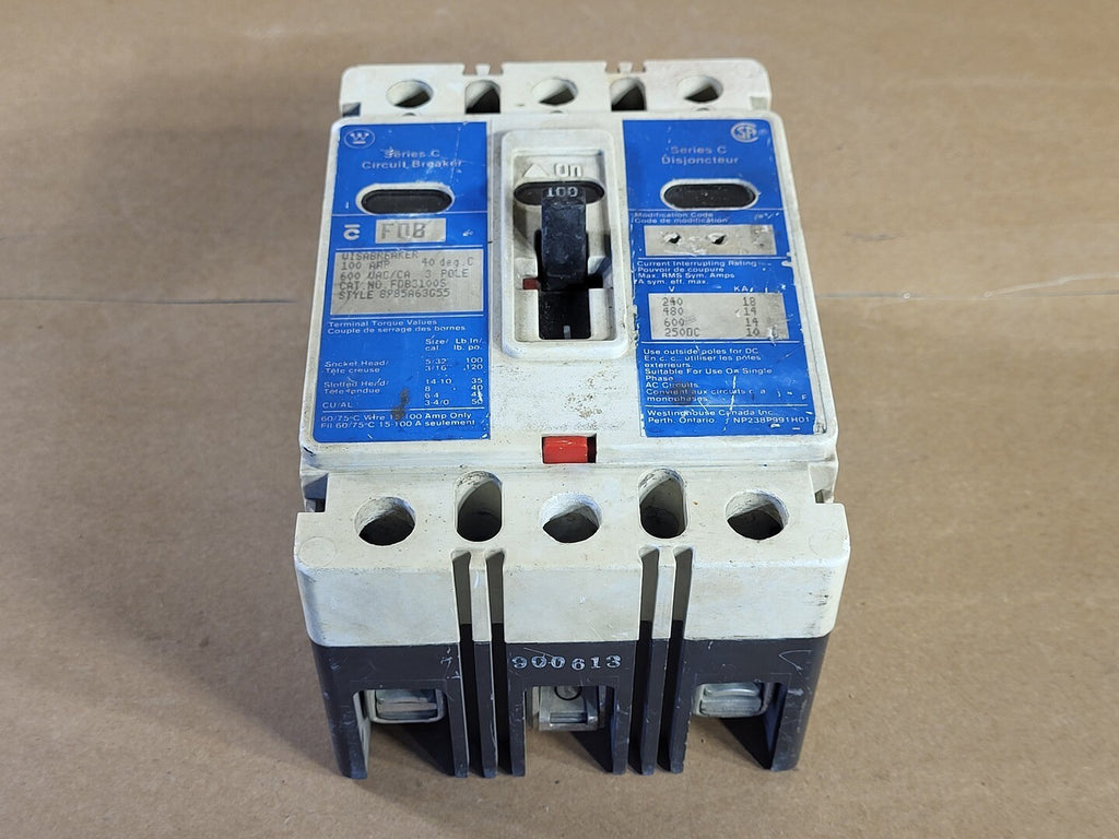 WESTINGHOUSE 100 Amp, 3 Pole, 600 Volt Circuit Breaker FDB3100S