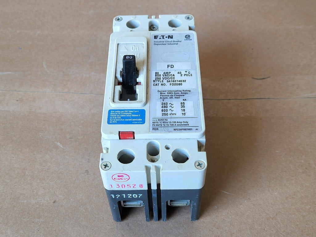 EATON 80 Amp 2 Pole 600 Volts Circuit Breaker FD2080