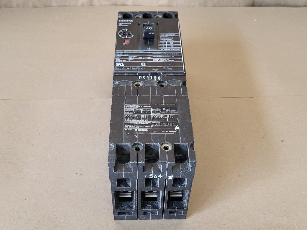 SIEMENS 40 Amp, 3 Pole, 600 Volts Circuit Breaker CED63A040