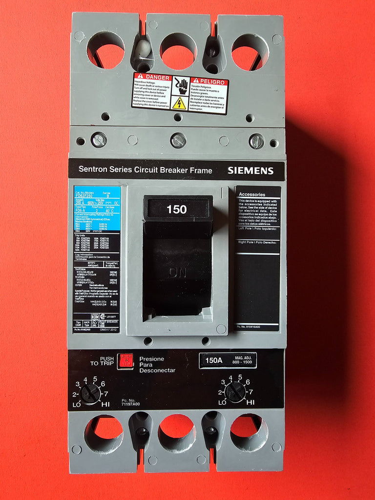 SIEMENS 250 Amp, 2 Pole, 600 Volts Circuit Braker Frame FD62F250